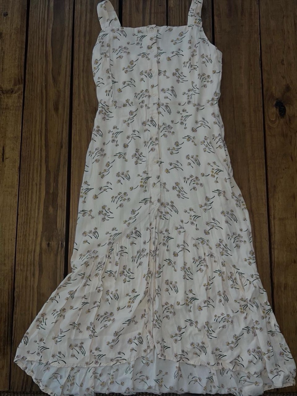 Cream Floral Midi Dress with Button Front